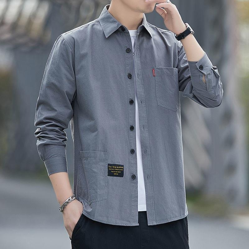 Camicia Casual da Uomo in Cotone Antigrinze a Maniche Lunghe Vestibilità Larga - Giacca Trendy per Lavoro Primavera & Autunno