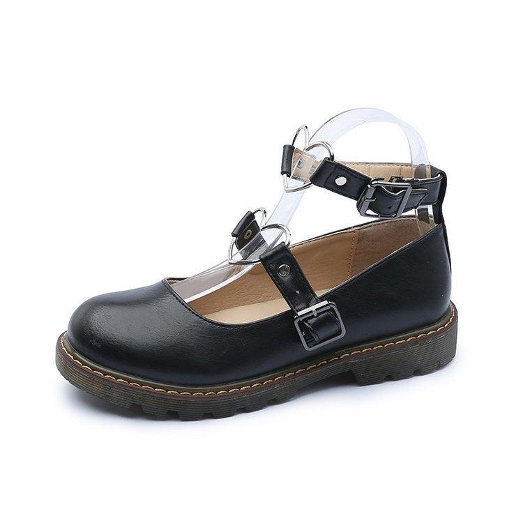 Shallow mouth round head student small leather shoes Harajuku Lolita shoes flat-soled buckle single shoes