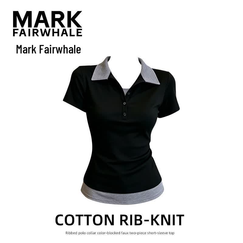 MARK FAIRWHALE Women s Fake Two-Piece Polo Tee S