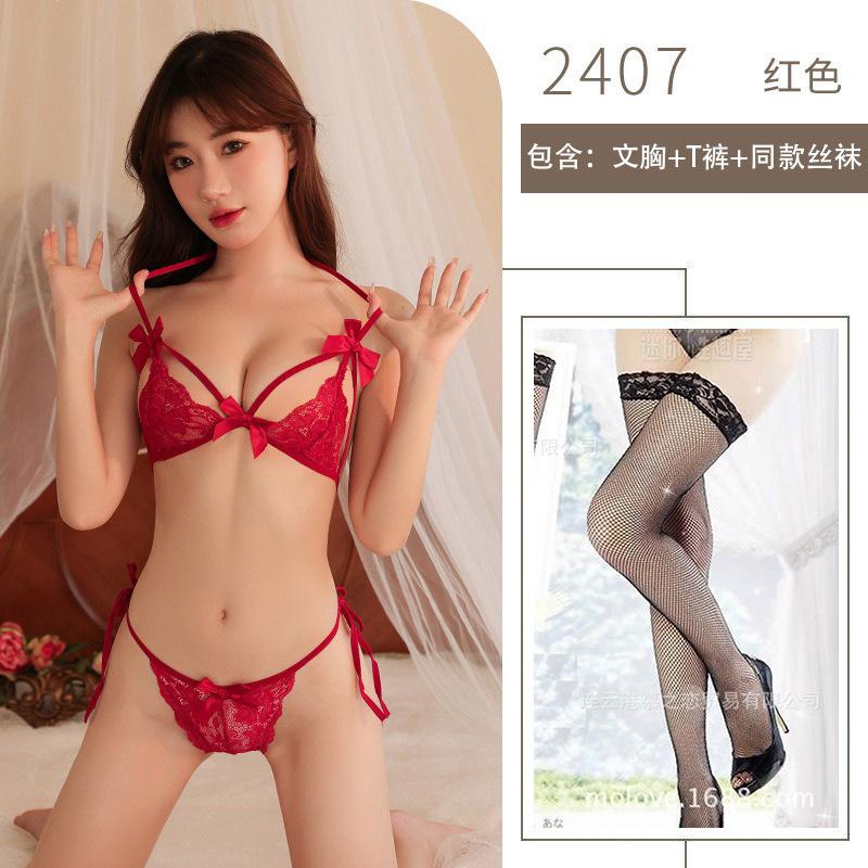 Sex Underwear Women's Sexy Lace Three-point Suspender Bra Free of Hot Sex Panties Uniform Temptation