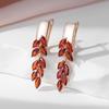 Brincos Pendentes de Folha com Zircônia Vermelha Cor Ouro Rosa Gancho Britânico Brincos de Luxo Para Mulheres Presente
