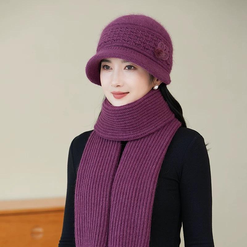 Elastic Furry Hat with Toggle Closure Lightweight Holiday Themed Cap for New Year's Celebration Handcrafted Warm Knit Headwear for Elderly Women