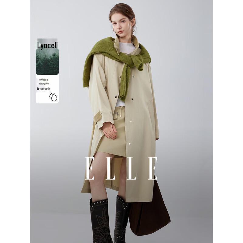 ELLE Women s Patchwork Corduroy Stand-Collar Trench Coat L