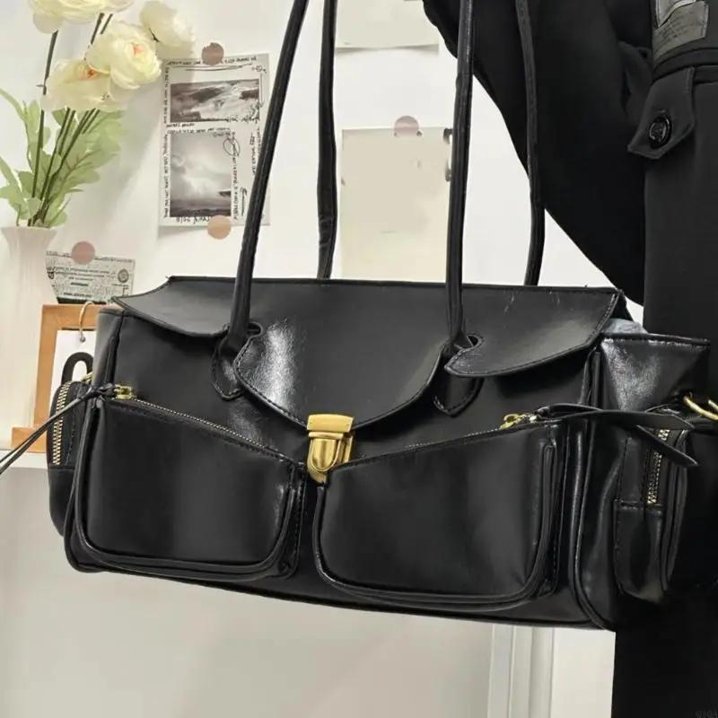 Yogodlns Vintage Unterarmtasche für Mädchen Vielseitige Handtasche Mehrfachtasche Motorradtasche Luxus Designer Handtasche Spaghetti-Träger Ledertasche