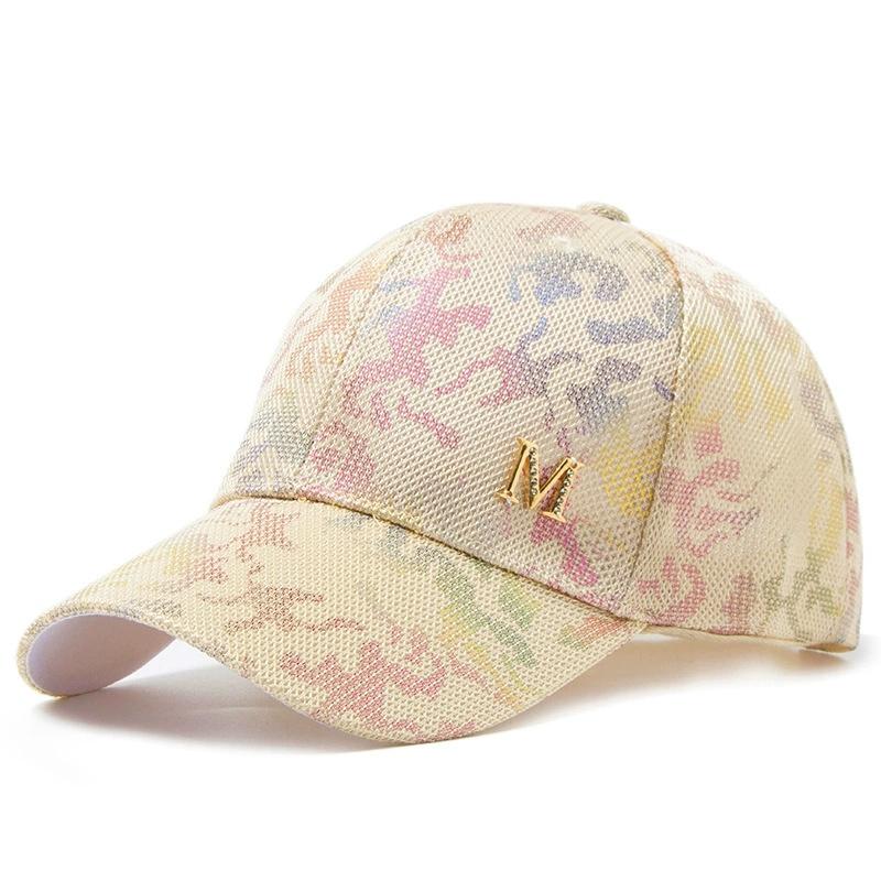 New Women's Baseball Cap Summer Casual Mesh Cap Fashion Metal Decoration Baseball Caps Print Outdoor Sun Visor Hat Adjustable