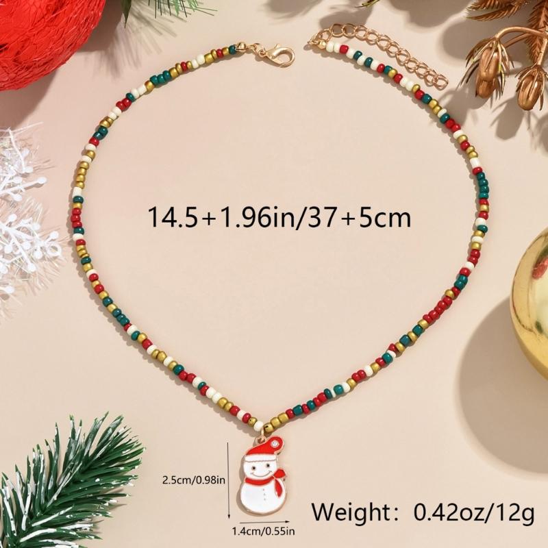 Rice Beads Christmas Tree Necklace Handmade Christmas Necklace for Women Colorful Beads and Festive Ornament Charm