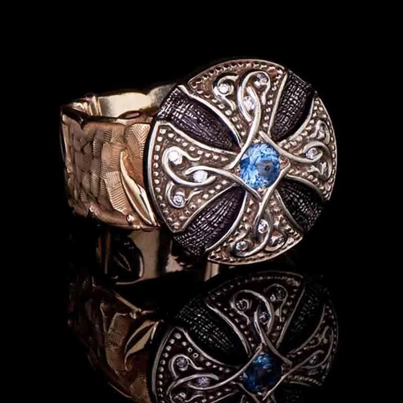 1pc Retro Punk Style Cross-flower Men's Synthetic Zircon Ring, Noble Ring Daily Matching