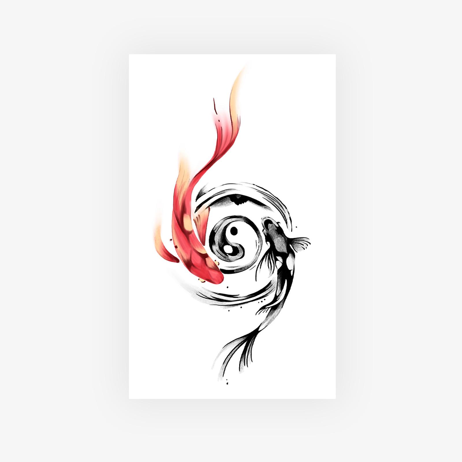 

New Chinese Ink Tai Chi Koi Tattoo Sticker National Style Yin And Yang Fish Waterproof And Long-Lasting Forearm Arm Pattern Sticker 11*18CM