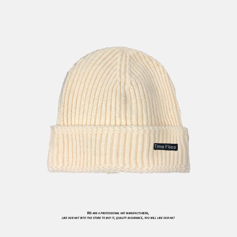 Knitted Hat for Women in Autumn and Winter Versatile Pullover Cold Hat Trendy Japanese Style Patch Letter Warm Woolen Hat for Men