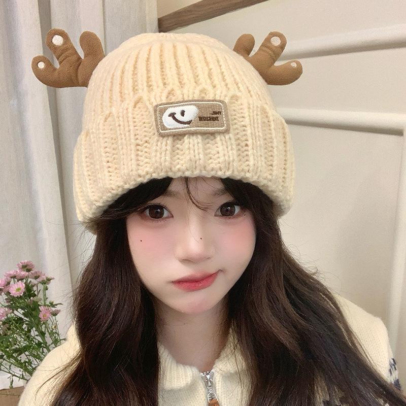 Autumn and winter warm ear protection cute deer thickened double wool hat female