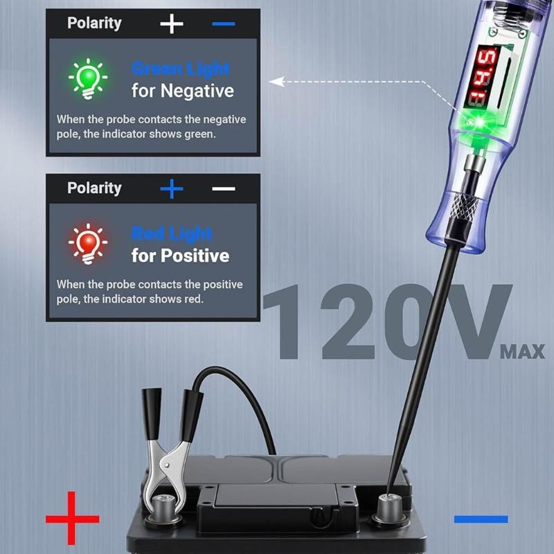 Circuit Test Pen for Vehicle Wiring Checks with Alligators Clip Cable, Display Window and ABS Housing, Automotive Probes Tester for Repair Use