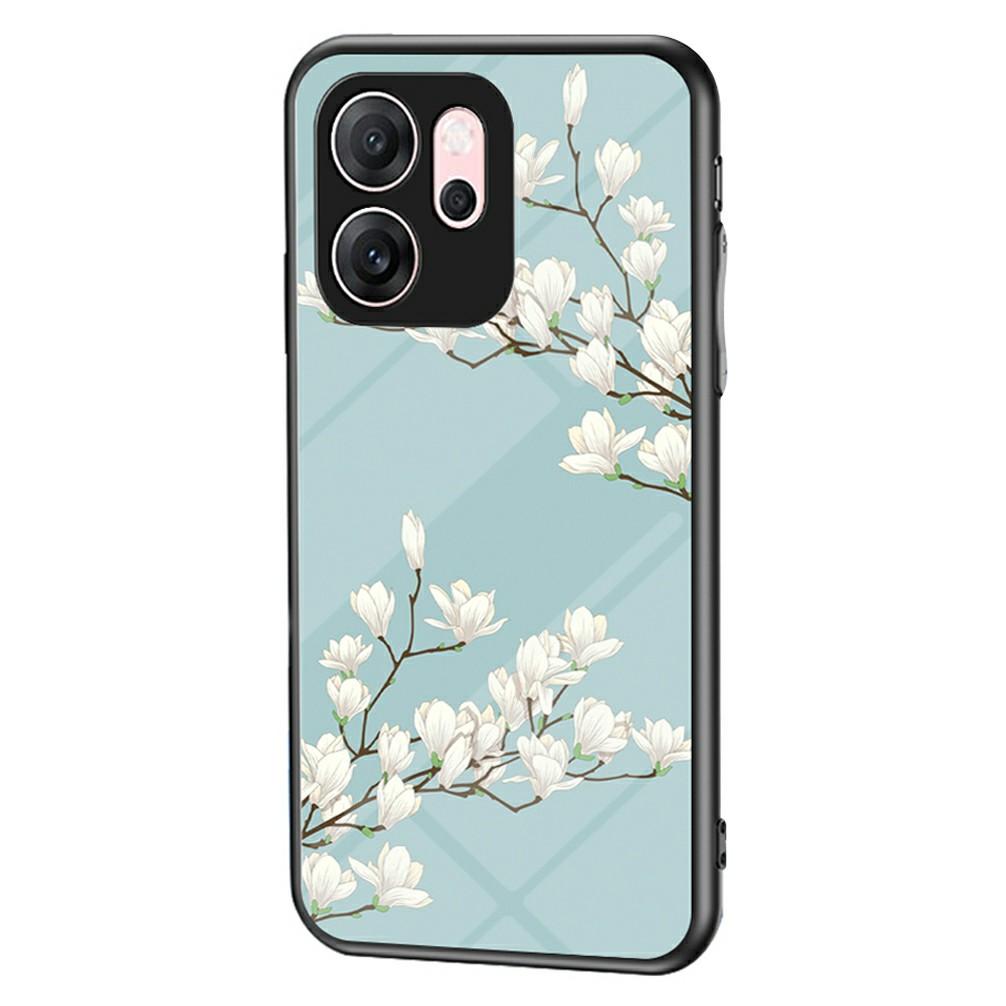 For Oppo Reno14 F 5G Case Floral Pattern TPU+Tempered Glass Protective Phone Cover