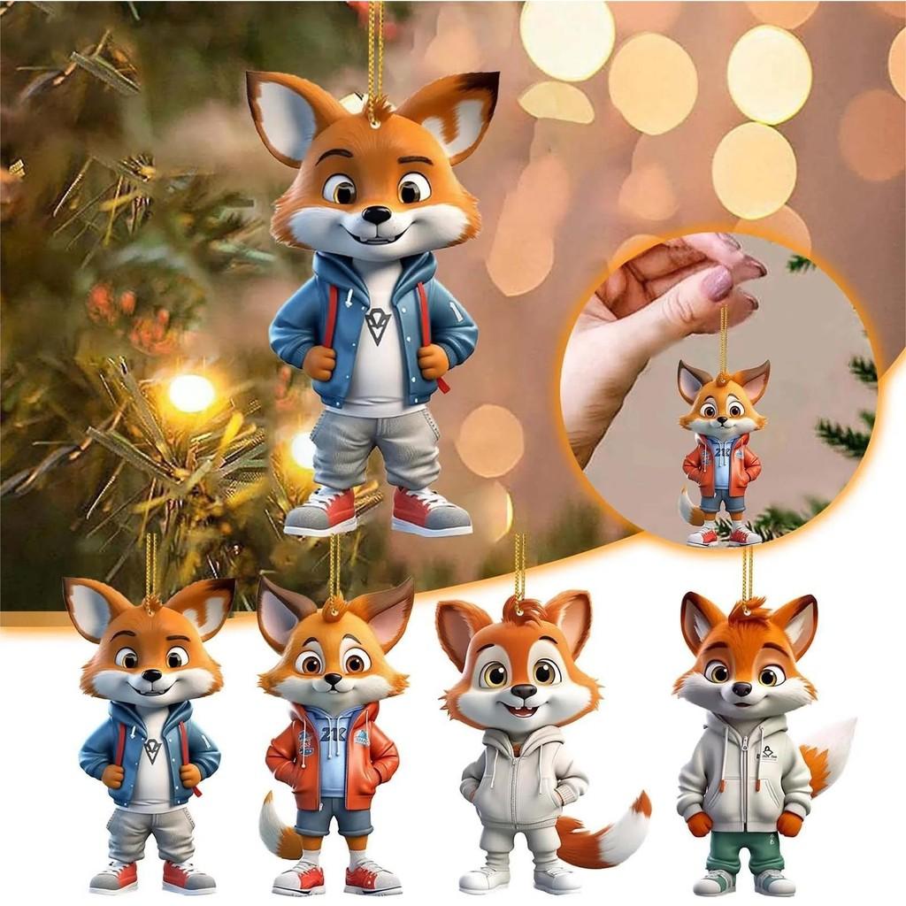 Fun Colorful And Cartoon Fox Acrylic Christmas Tree Decoration For Vehicle Interior