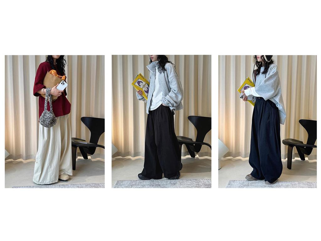 Louvre Spring Japanese Retro High-Density Cocoon-Shaped Wide-Leg Slimming Casual Pants for Women
