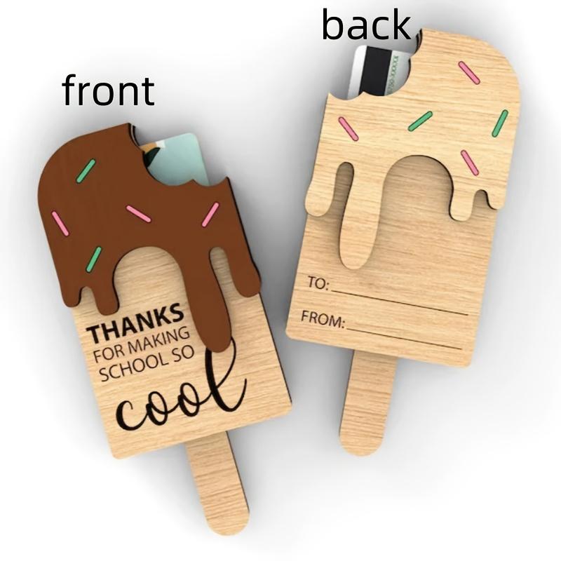 End-of-Year Teacher Appreciation Gift - "Thanks for Making School So Cool" Popsicle Gift Card Holder with Dripping Ice Cream Design, Manufactured Wood