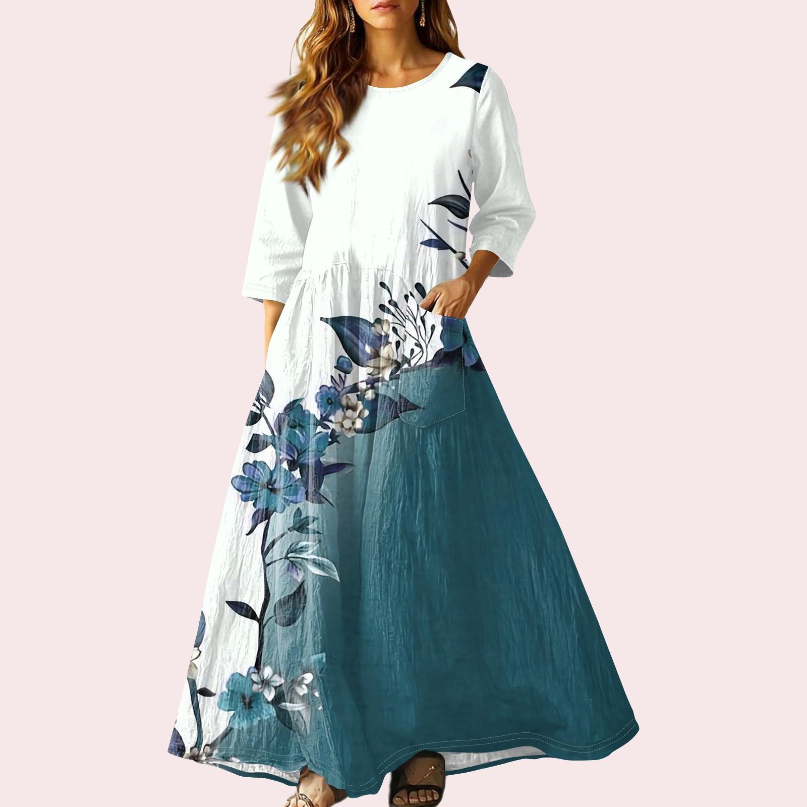 

Женское ретро этническое льняное платье макси без рукавов с V-образным вырезом, вышитое лентами L