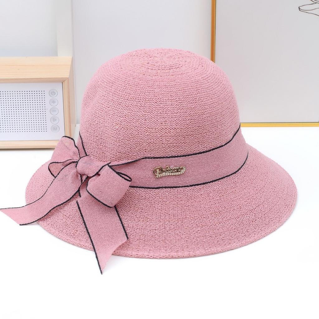 Ladies' Fisherman Hat Foldable Knitted Bow Basin Hat Sun Protection and Sunshade Hat Women's