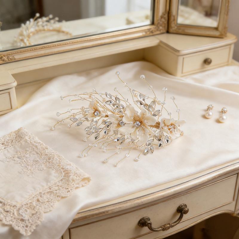 Light Luxury Wedding Hairpins Side Clips Fairy Flower Headpieces Shiny Crystal Beads Hairclips Bride Party Hair Styling Jewelry