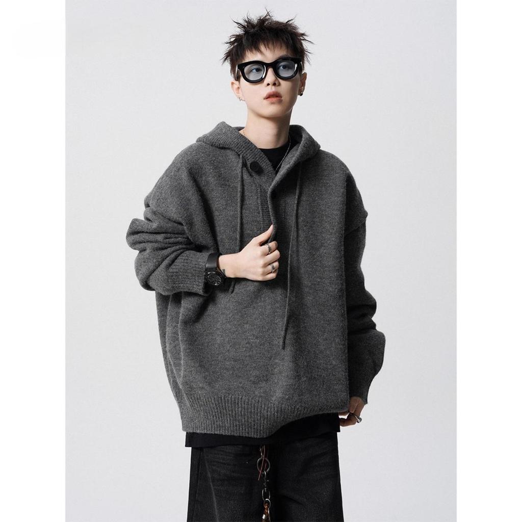 American Style Men's Plus Size Hooded Sweatshirt: Trendy Autumn/Winter Knitwear with High-End Vibe