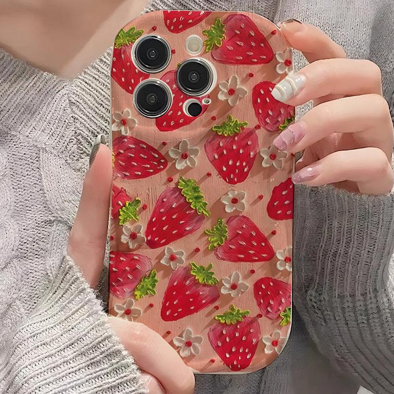 Strawberry Fruit Wrist Chain Phone Case For Motorola Moto Edge 50 Fusion Pro Ultra G84 G14 G75 G35 G05 G15 G22 G24 G54 G34 E13