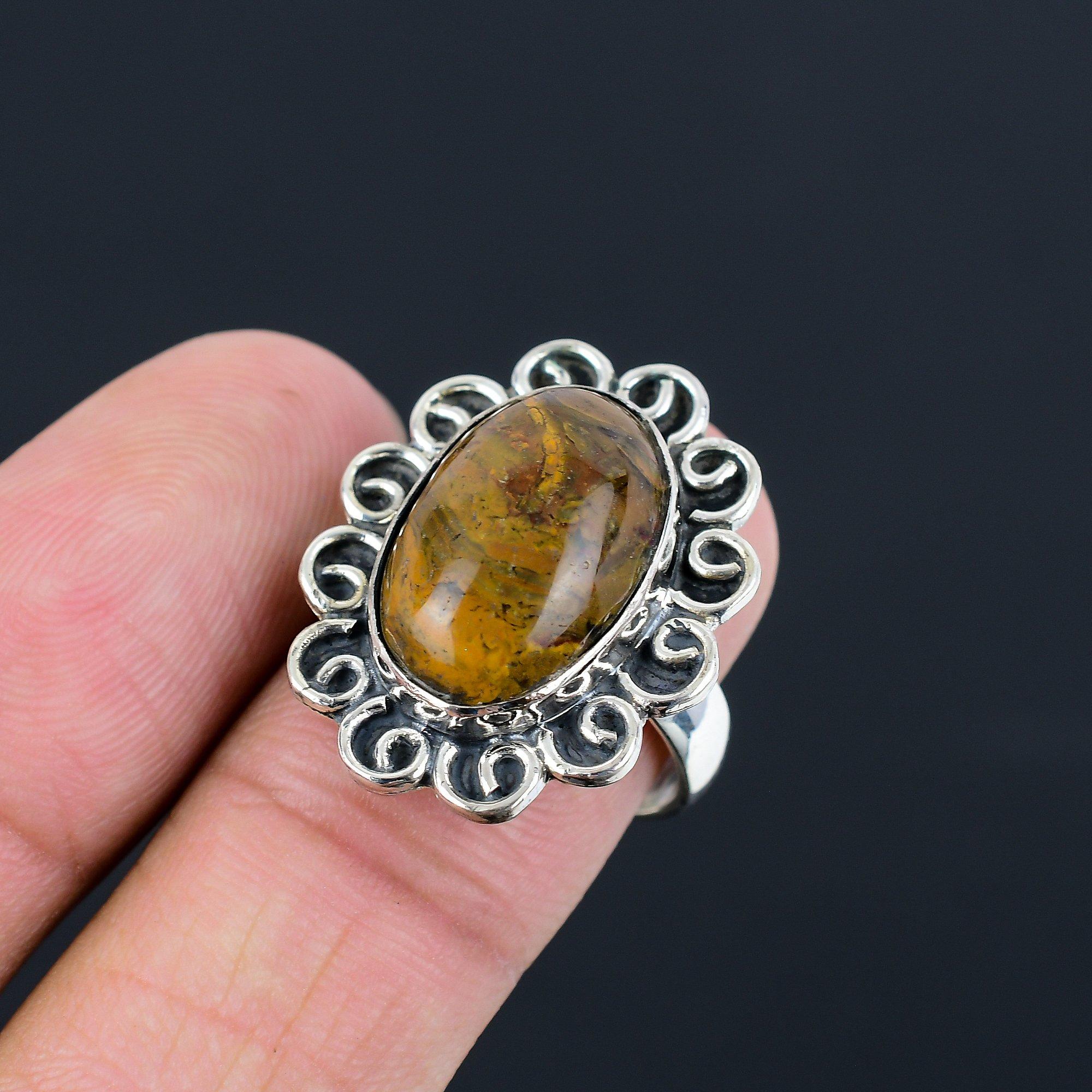 Sterling Silver Tiger Eye Gemstone Promise Solitaire Wife Ring Jewelry Size 8.5 8.5