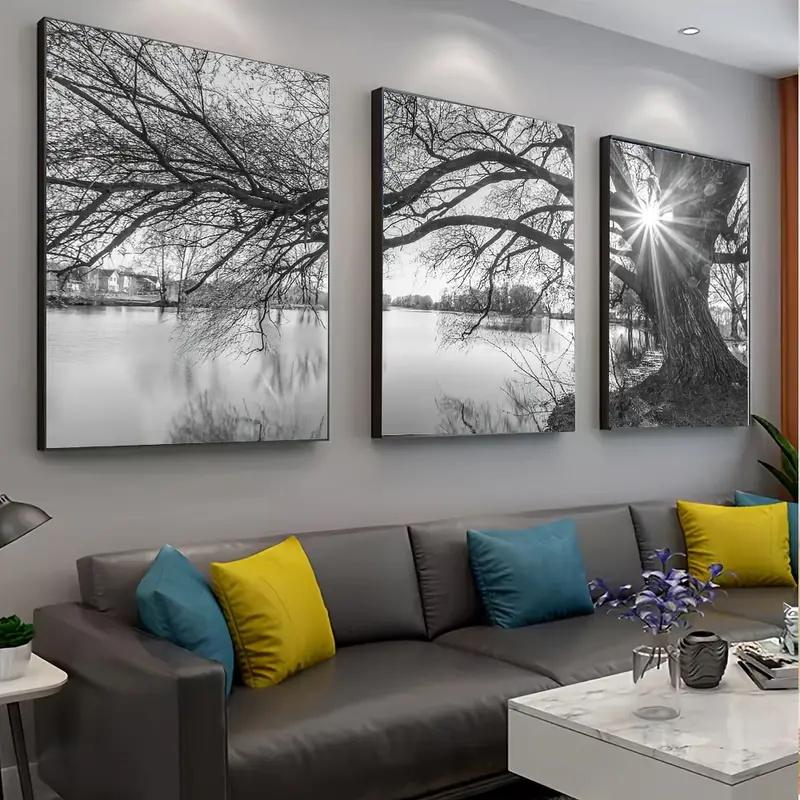 3pcs Poster Stunning Big Tree Lake Sunset Landscape Canvas Painting for Living Room Bedroom and Study Decoration Wall Posters