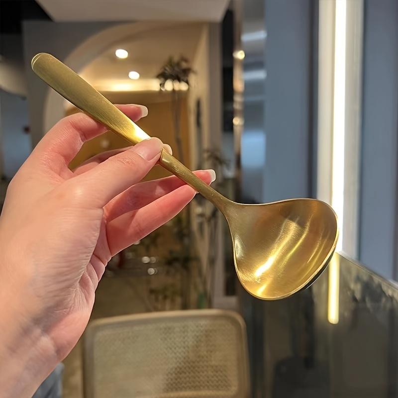 2pcs Golden Stainless Steel Large Spoons, for Hot Pot, Soup, Porridge - Long Handles, Elegant Kitchen & Dining Utensils,Spoon