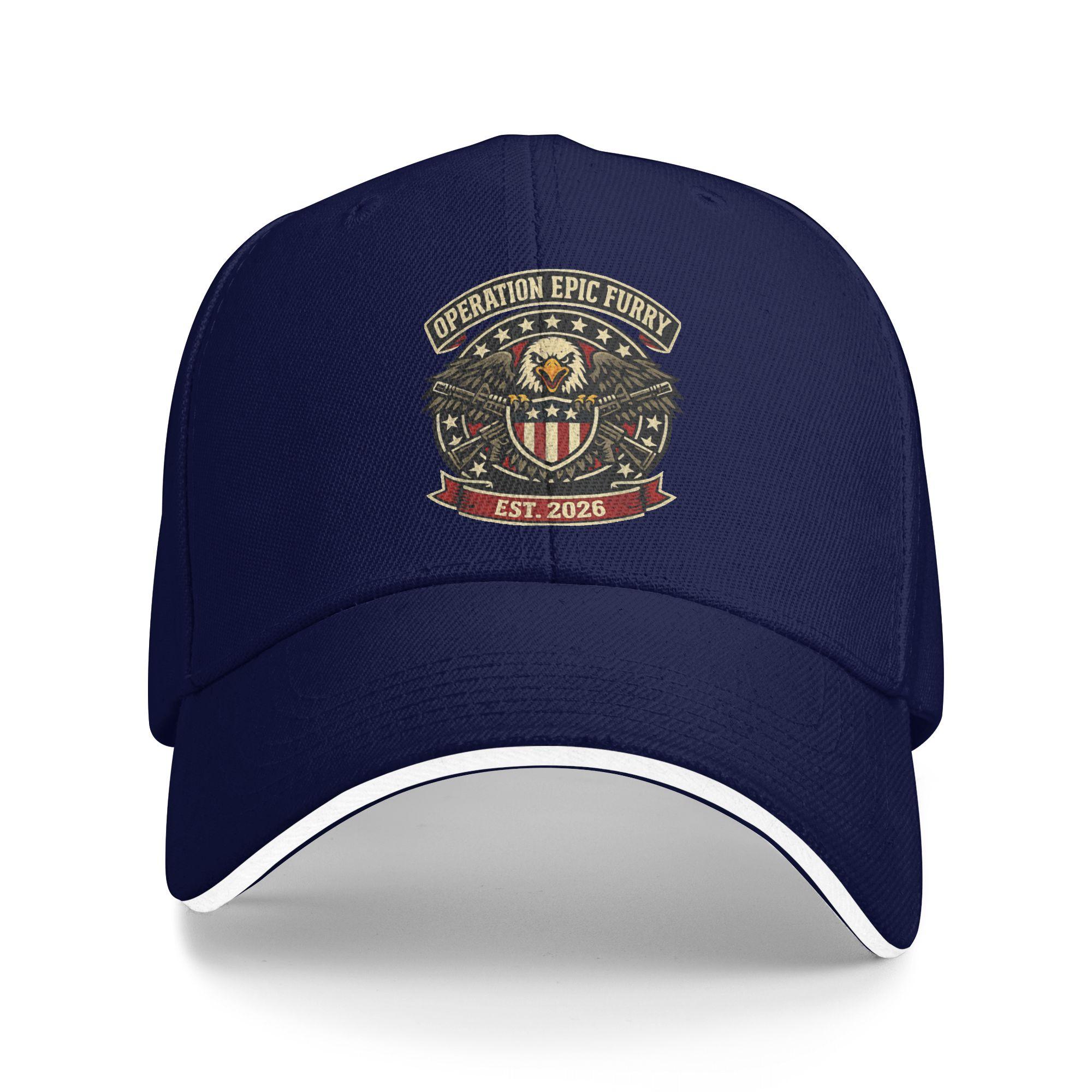 

Operation Epics Fury EST 2026 Sun Baseball Cap Summer Casual Trucker Hat For Couple Women Running Hippie Snapback Cap One Size