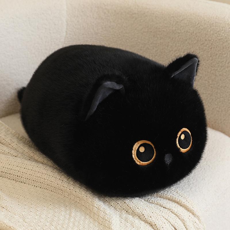 Kawaii Round Cat Plush Toy Soft Stuffed Animal Black Cat Plush Kitten Doll Pillow Gift for Girls Kids Children Home Decoration