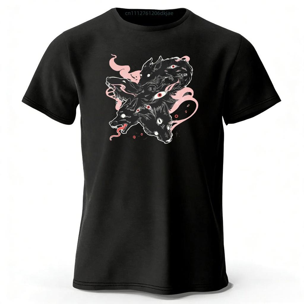 Dark Multi Headed Wolf Demon Mysterious Printed Pure Cotton Tshirt for Mens Leisure Tshirt Plus Size and Loose Fit Sports Top