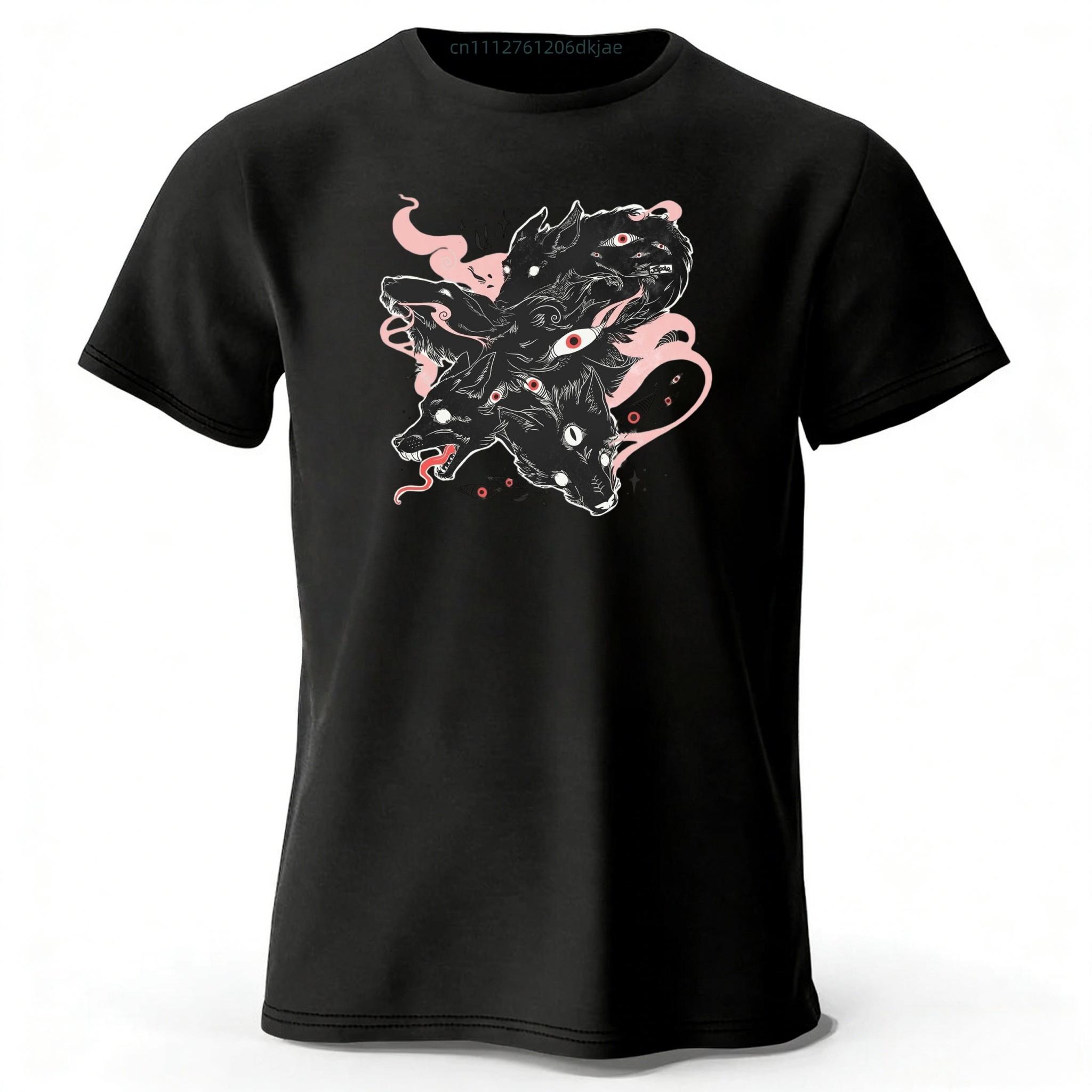 

Dark Multi Headed Wolf Demon Mysterious Printed Pure Cotton Tshirt for Mens Leisure Tshirt Plus Size and Loose Fit Sports Top S