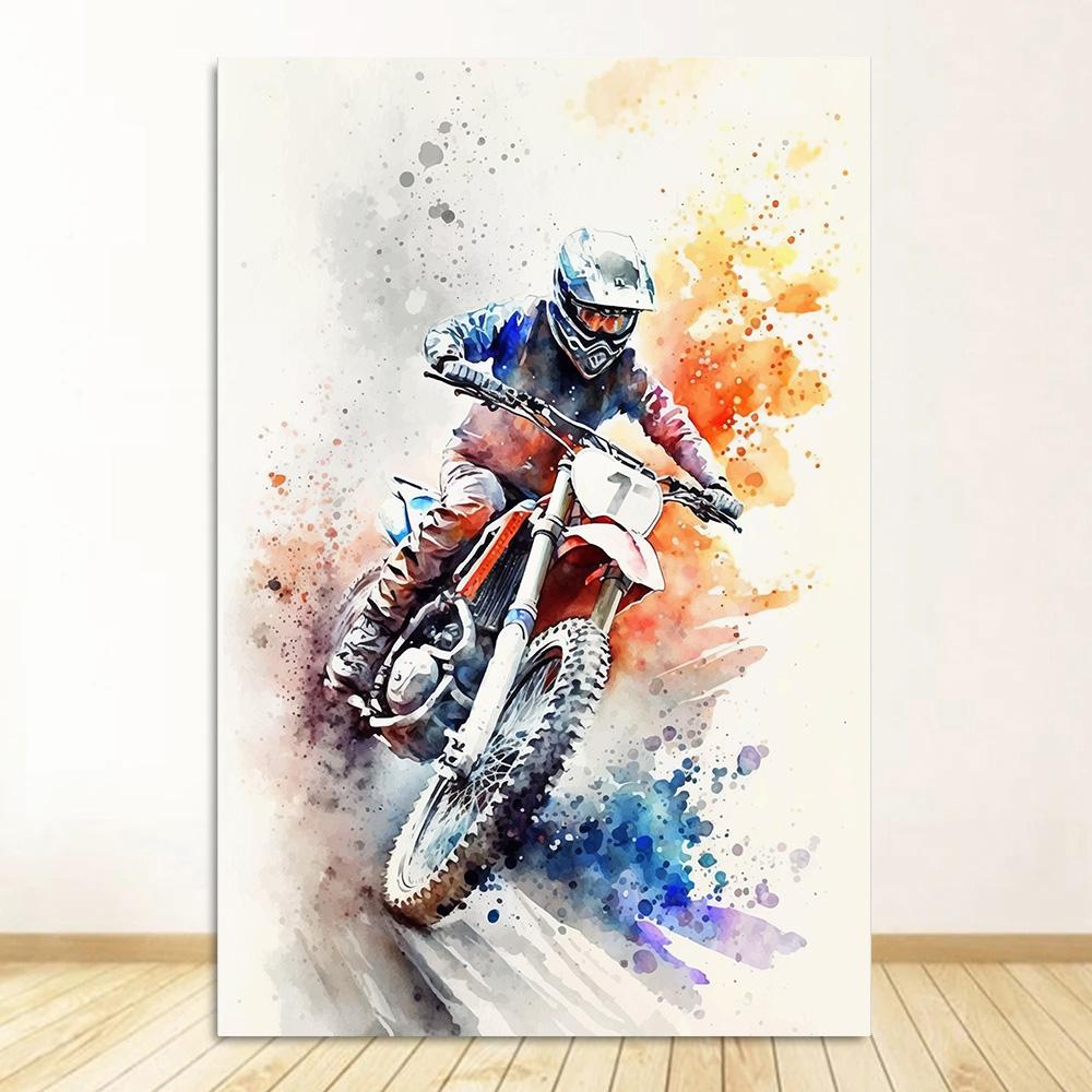 Watercolour Dirt Bike Motocross Posters Prints Canvas Painting Motorcycle Motorbike Wall Picture for Room Home Decor Biker Gift
