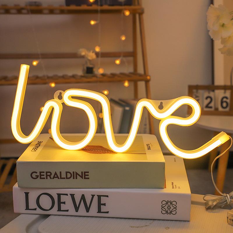 Разноцветная светодиодная неоновая световая лента LOVE - Креативное украшение для вечеринок, Рождества, Дня святого Валентина и ночного декора Battery Operated