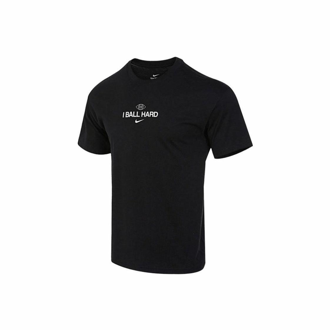Nike Letter Print American Vintage Crew Neck Short Sleeve T-Shirt for Men Black L