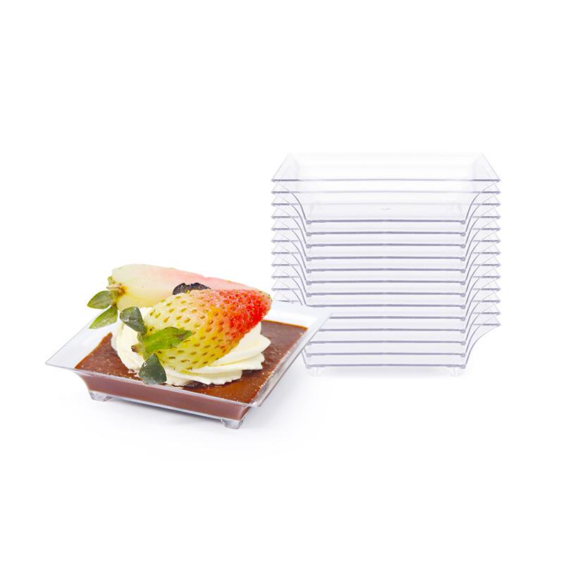 Set de Cupe Pătrate Transparente pentru Sos și Mousse cu Lingurițe - Perfect pentru Deserturi și Aperitive