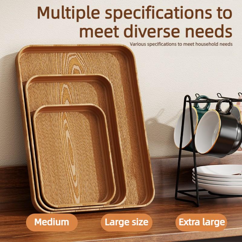 Multi-Purpose Extra-Thick Wood Grain Rectangular Trays - Serving Plates for Home Dining Table, Restaurant & Commercial Catering