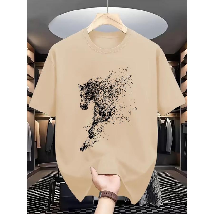 Men's T-shirt, Short-sleeved with a Running Horse Print, Comfortable, Suitable for Everyday Wear and Travel