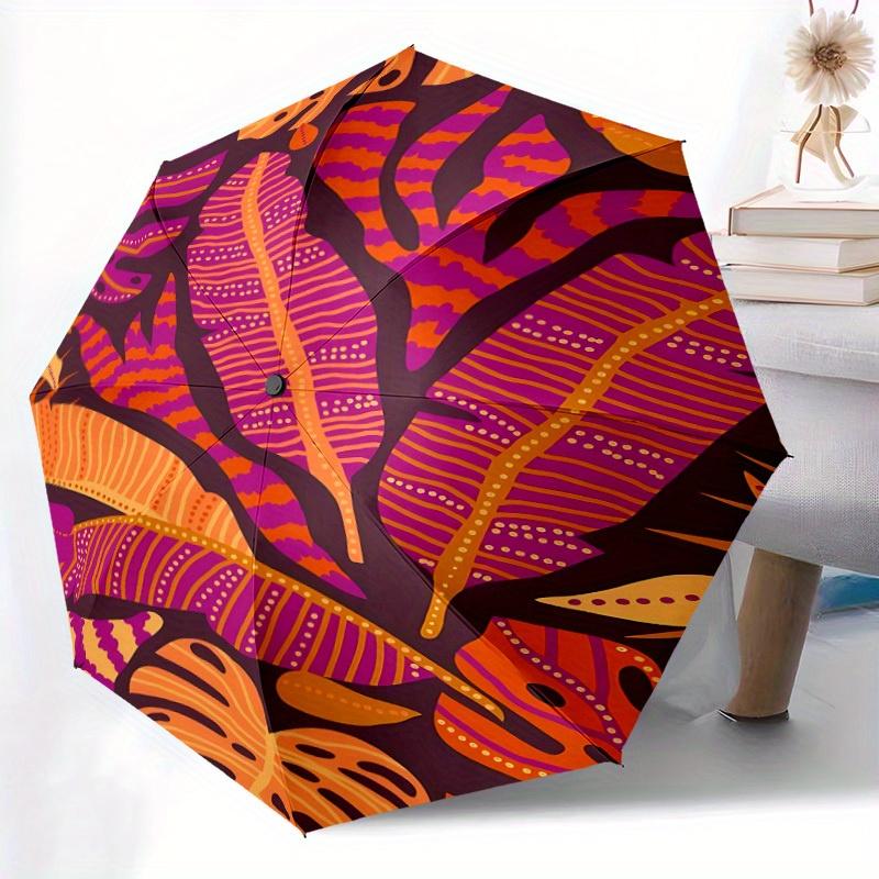 1pc Tropical Leaves Automatic Open/close Folding Compact Umbrella, 8 Rib Sturdy Canopy, Lightweight Portable, Everyday Use, Gift,,125