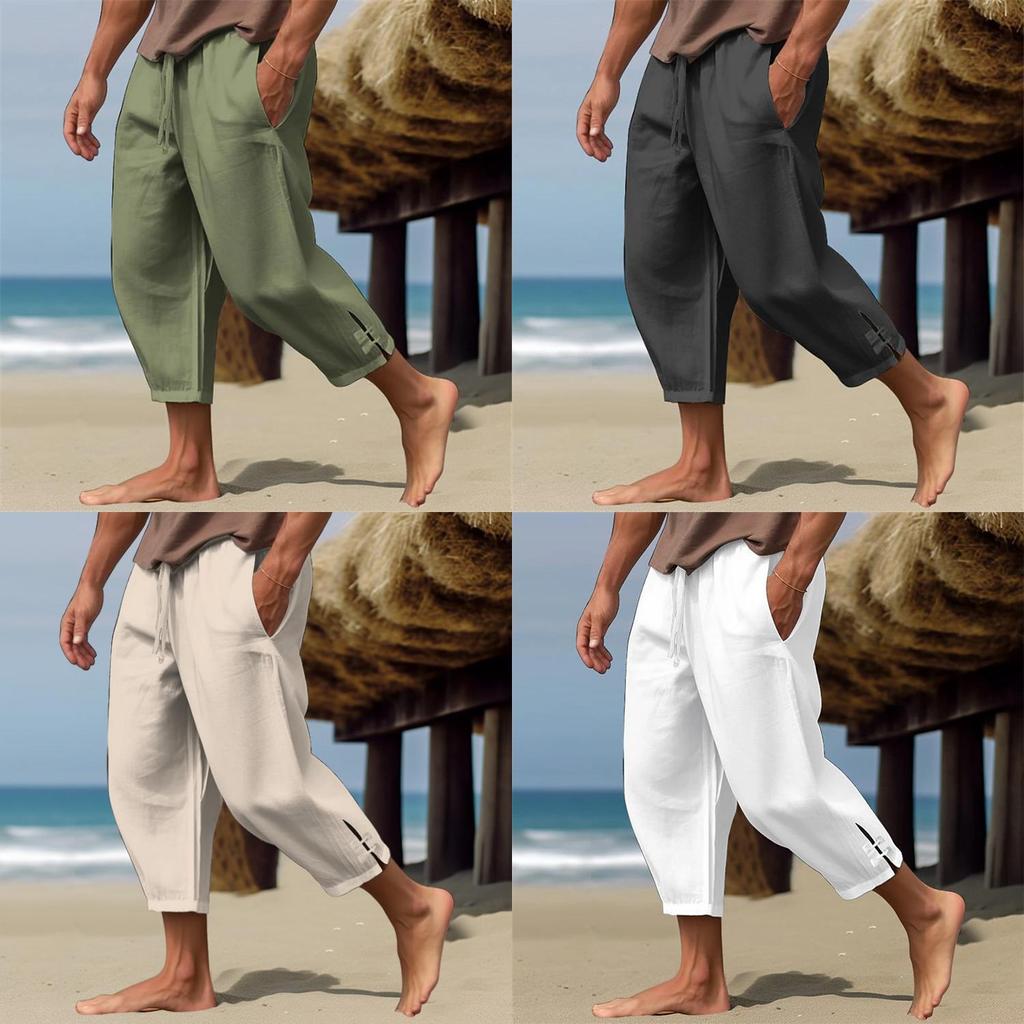 Mens Linen Summer Long Pants With Breathable Fabric For Casual Vacation Wear