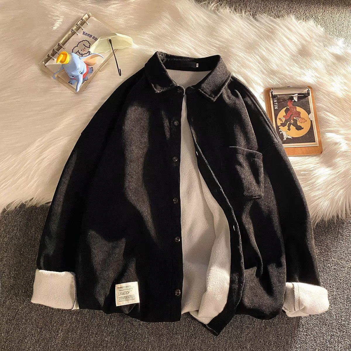 

Men’s Winter Korean Style Long-Sleeved Casual Jacket - Handsome, Thick, Warm, Plus Velvet Shirt M чорний