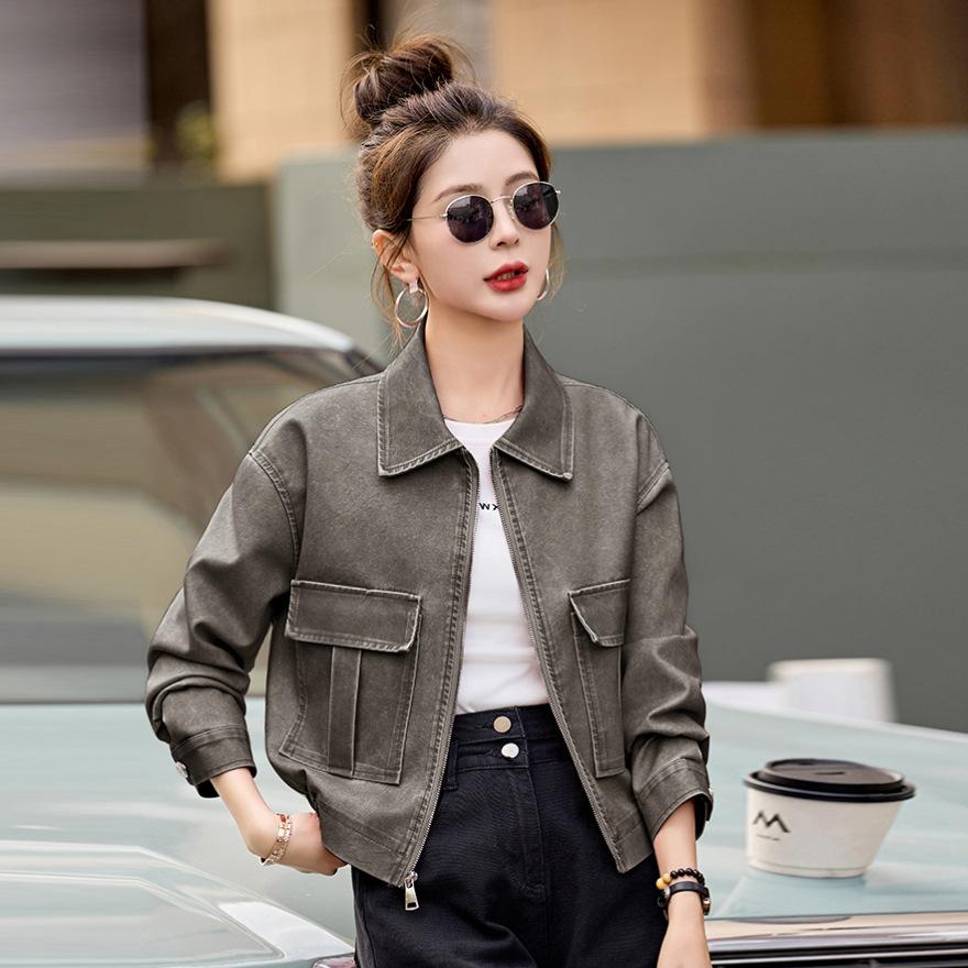 

Розовая кожаная куртка женская весенне-осенние модели новая красивая короткая свободная повседневная кожаная куртка 2XL