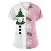 Women's V-Neck Short Sleeve Scrub Top with Christmas Print, Casual Caregiver Uniform
