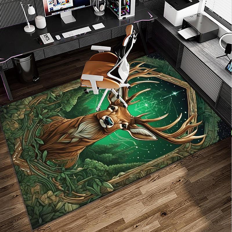 Deer With Floral Crown Office Rug Chair Mat, Entryway Carpet, Suitable for Front Door, Bedroom, Living Room, Desk, Holiday Gift