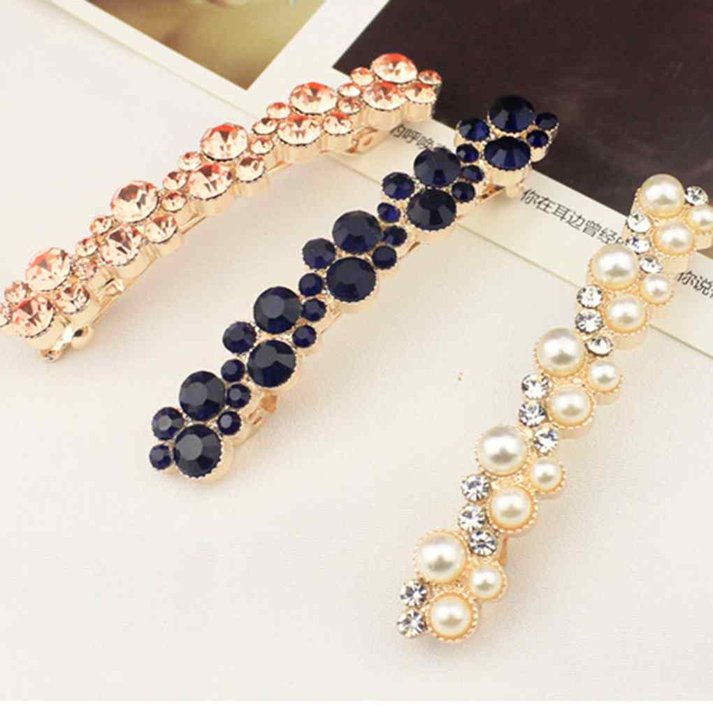 Pearl Rhinestone Studded Hair Clips Alloy Spring Barrette Clamps Hairpins Decorations Accessories