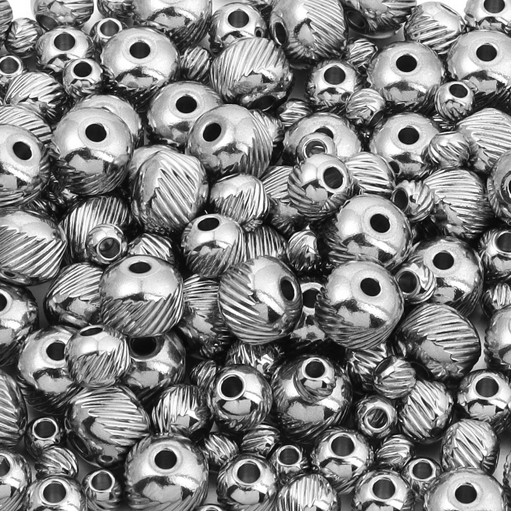 40pcs/lot 4 6 8mm Stainless Steel Beads Streaks Shape Spacers Loose Round Beads For DIY Jewelry Making Accessories Findings