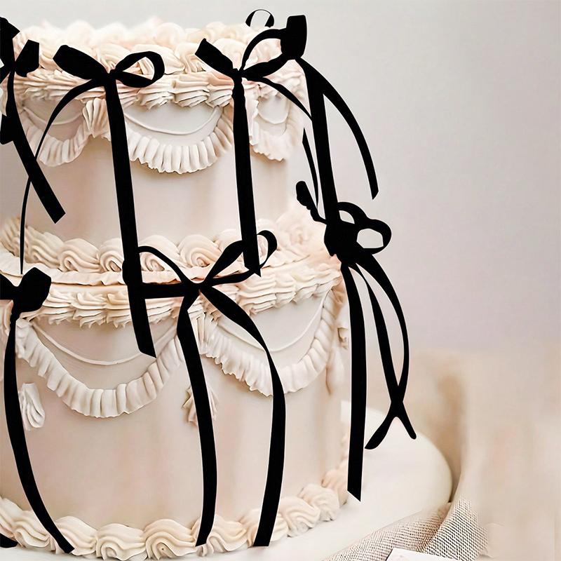 10Pcs Bow Ribbon Cake Decoration Desserts Home Decor Birthday Party Decor Kids Valentine'S Day Evening Events Cake Diy Decor