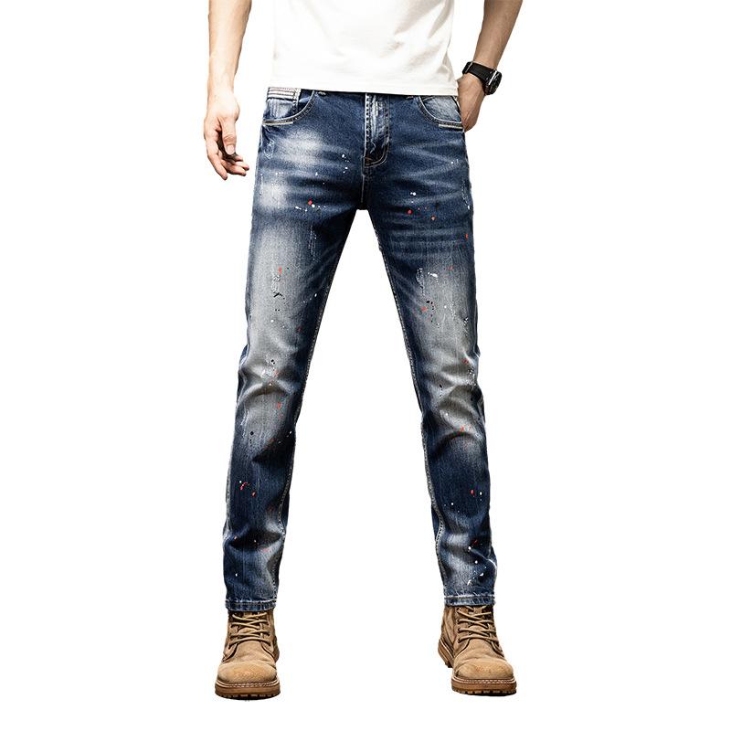 2024 Autumn And Winter New Men'S High-End Jeans Retro Splashed Paint Men'S Pants Trendy Straight Tube Simple Pants