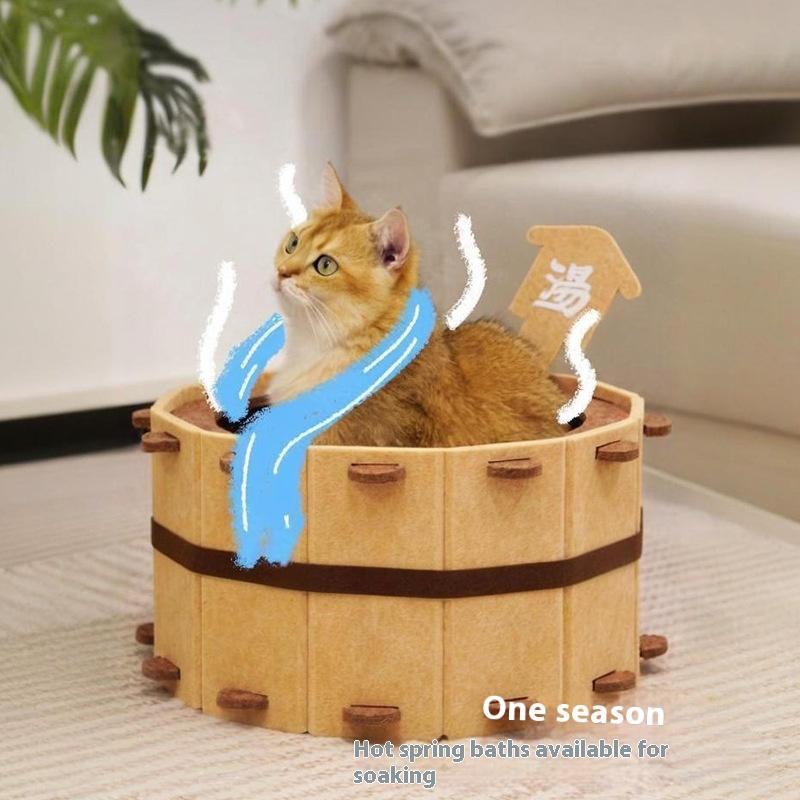 Hot Spring Felt Cat Nest Semi-Enclosed Large Space Felt Kitten Beds Wear-Resistant Cat House Hiding Cave Pet Cat Bed Furniture