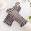 Button Decor Gloves Elegant Solid Color Ruffles Split Finger Gloves Winter Thick Warm Cold-proof Touch Screen Gloves