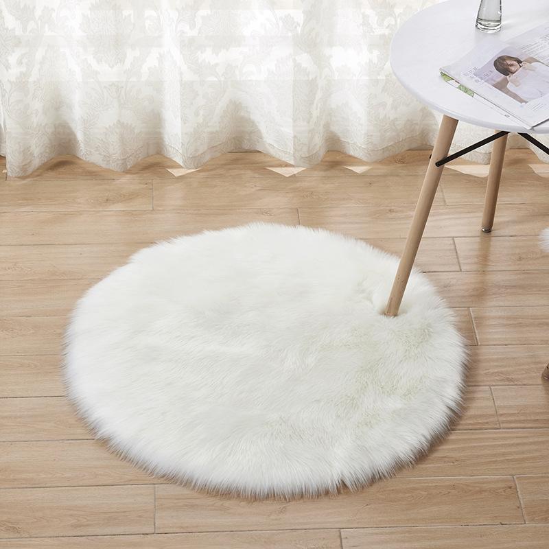 

60cm Round Long Plush Carpet Modern Simple Solid Color Faux Sheepskin Rug for Living Room Bedroom Balcony Soft Floor Mat 60cm